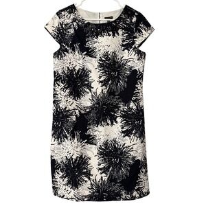 Talbots Womens Black White Abstract Floral Beaded Sheath Dress Size 10